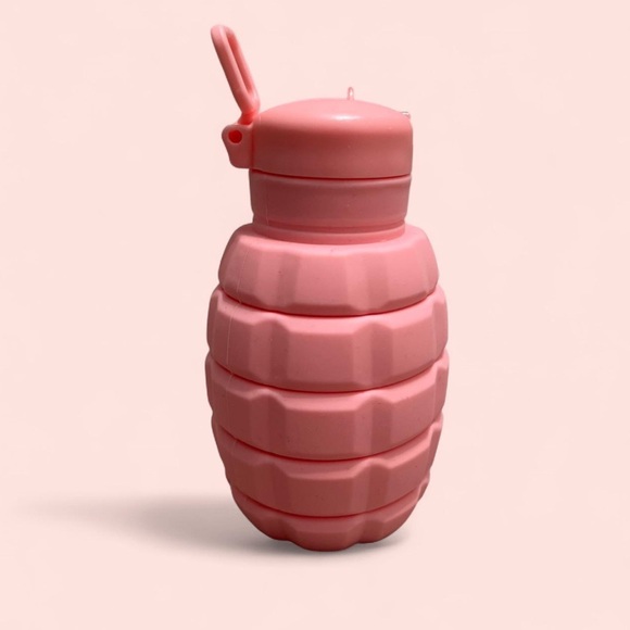 Grenade Shaped Light Pink Collapsible Silicone Water Bottle Women’s Girls Teens - Picture 4 of 8